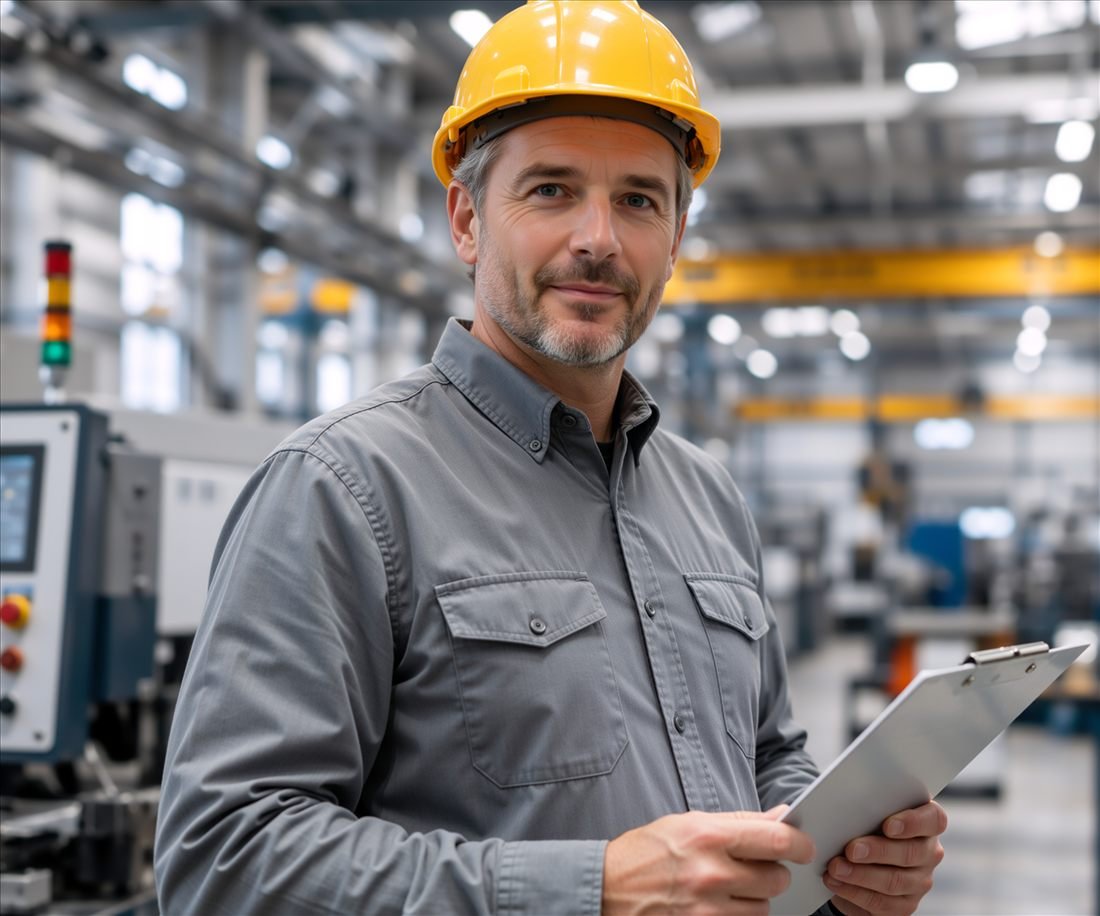 Técnico de Frigoterm en planta industrial, con tablet en mano
